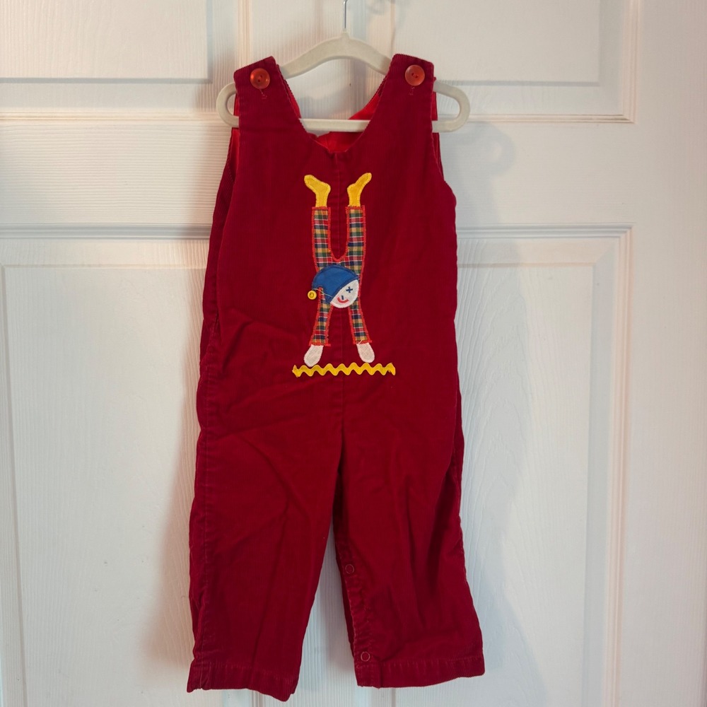 The Pond Corduroy Overalls Kids XL-Large Red Clown Applique Vintage 5193